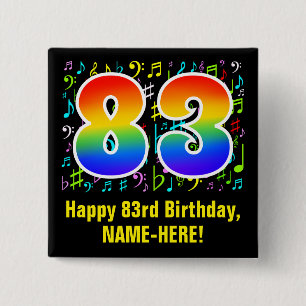 Badge Carré 5 Cm 83e anniversaire : Symboles de musique colorée, Ar