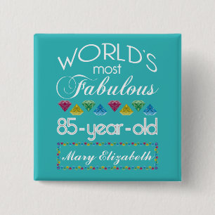 Badge Carré 5 Cm 85e anniversaire plus fabuleux Gem couleur turquoi