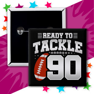 Badge Carré 5 Cm 90 ans Tackle Football Party 90e anniversaire