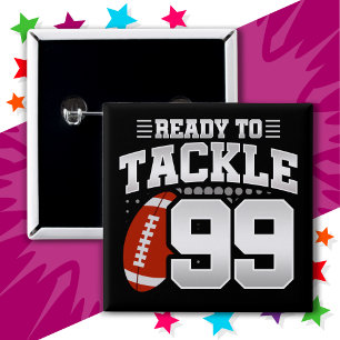Badge Carré 5 Cm 99 ans Tackle Football Party 99e anniversaire