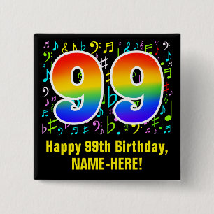Badge Carré 5 Cm 99e anniversaire : Symboles de musique colorée, R