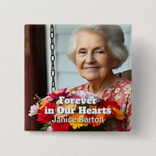 Badge Carré 5 Cm À jamais dans nos cœurs Photo souvenir mémorial