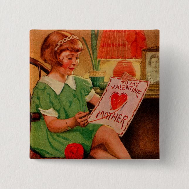Badge Carré 5 Cm À ma mère Valentine (Devant)