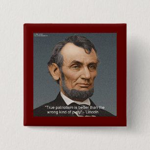 Badge Carré 5 Cm Abe Lincoln & Célèbre citation patriotique