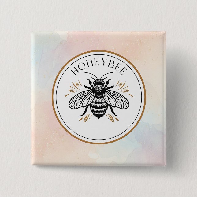Badge Carré 5 Cm Abeille à miel (Devant)