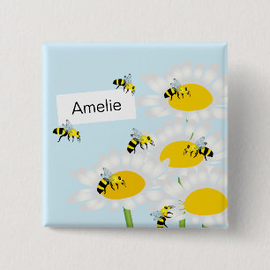 Badge Carré 5 Cm Abeille sur le bouton de carré de fleur - arrièr