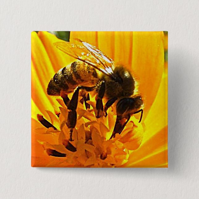 Badge Carré 5 Cm Abeille sur une fleur (Devant)