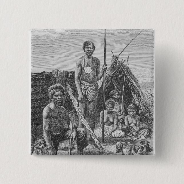 Badge Carré 5 Cm Aborigènes du Queensland gravés d'une photographie (Devant)