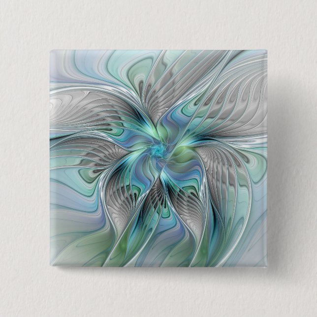 Badge Carré 5 Cm Abstract Blue Green Butterfly Fantasy Fractal Art (Devant)