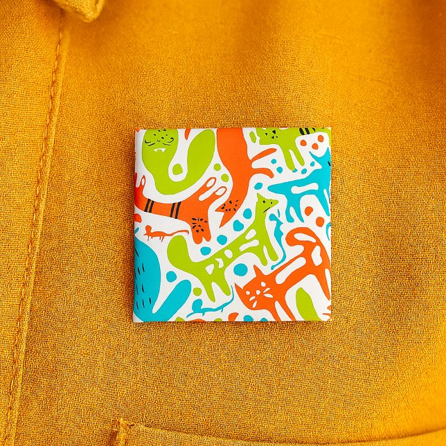 Badge Carré 5 Cm Abstrait Motif de chat Whimsical moderne animal de (Créateur téléchargé)