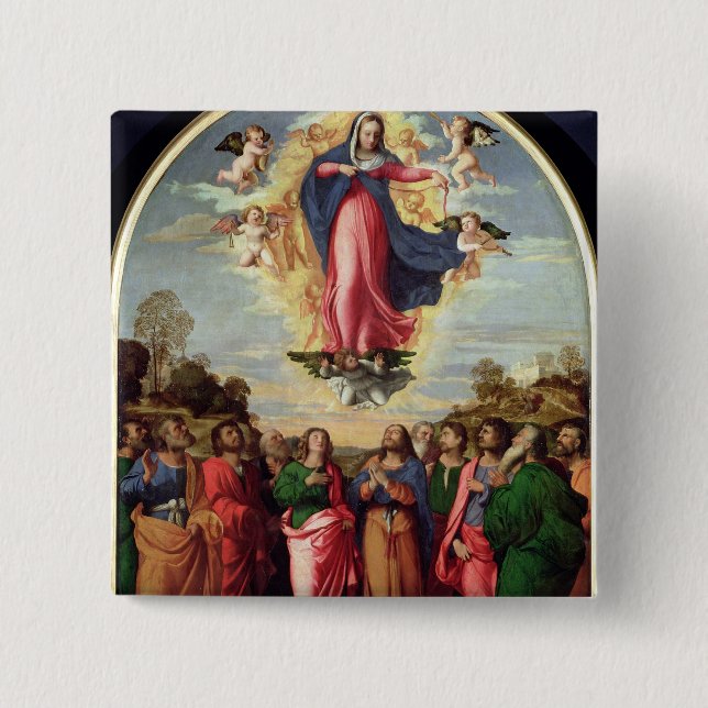 Badge Carré 5 Cm Acceptation de la Vierge (Devant)