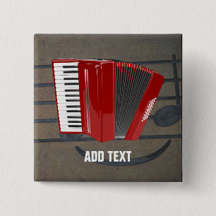 Badge Carré 5 Cm Accordion : Bouton modèle Accordion rouge