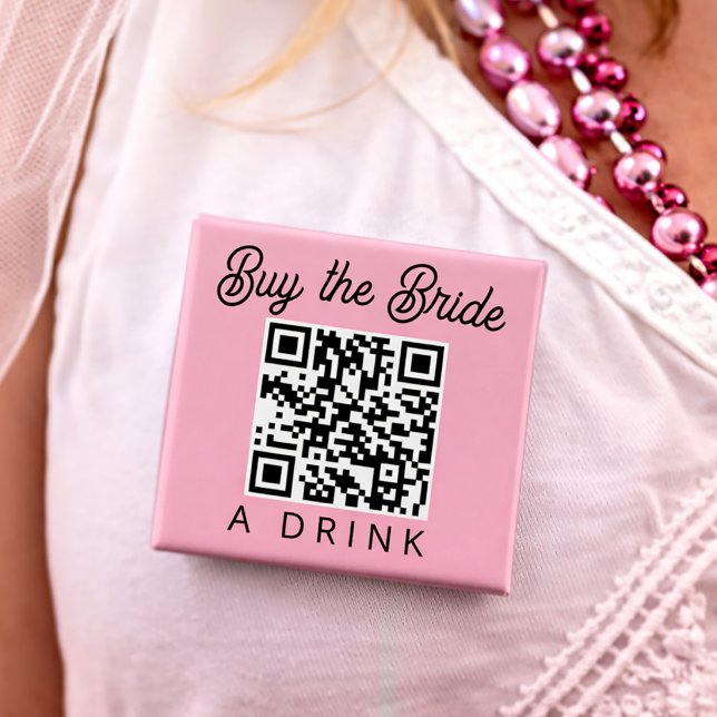 Badge Carré 5 Cm Acheter un verre à la mariée Code QR (Buy the Bride a Drink QR Code Button)