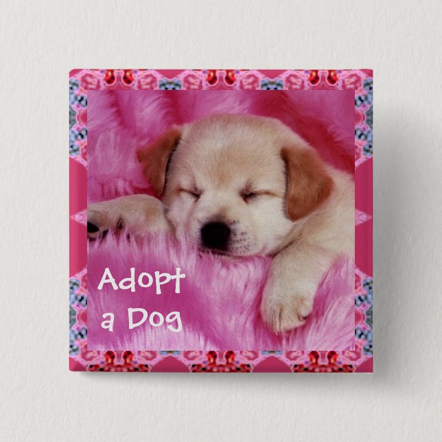 Badge Carré 5 Cm Adopter un bouton de chien (Devant)