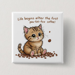 Badge Carré 5 Cm Adorable Café Kitten Mur Art