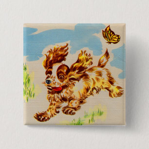 Badge Carré 5 Cm adorable cocker spaniel chiot sur la course