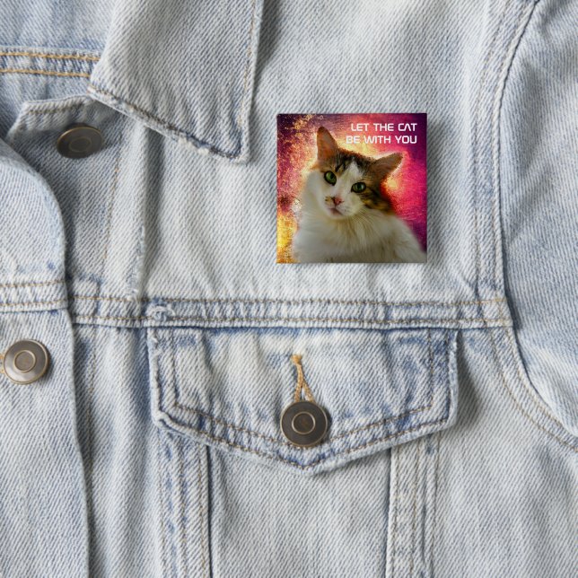 Badge Carré 5 Cm Adorable Cute Calico Chat (En situation)