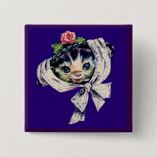 Badge Carré 5 Cm adorable kitten cat in a kitten cat hat