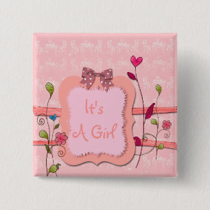 Badge Carré 5 Cm Adorable rose floral fille Baby shower Favoriser