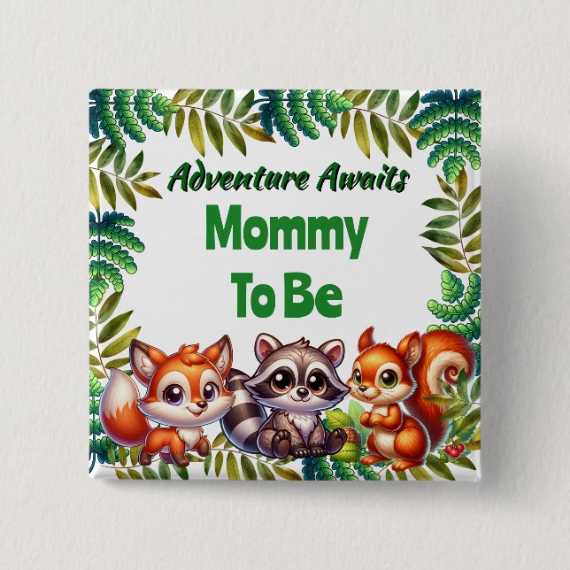 Badge Carré 5 Cm Adventure Attend Woodland Maman Pour Être Baby sho (Devant)