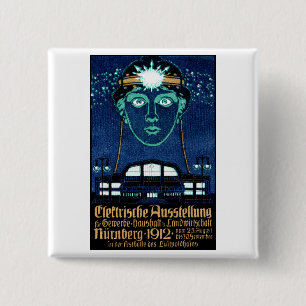 Badge Carré 5 Cm Affiche 1912 d'expo de l'électricité