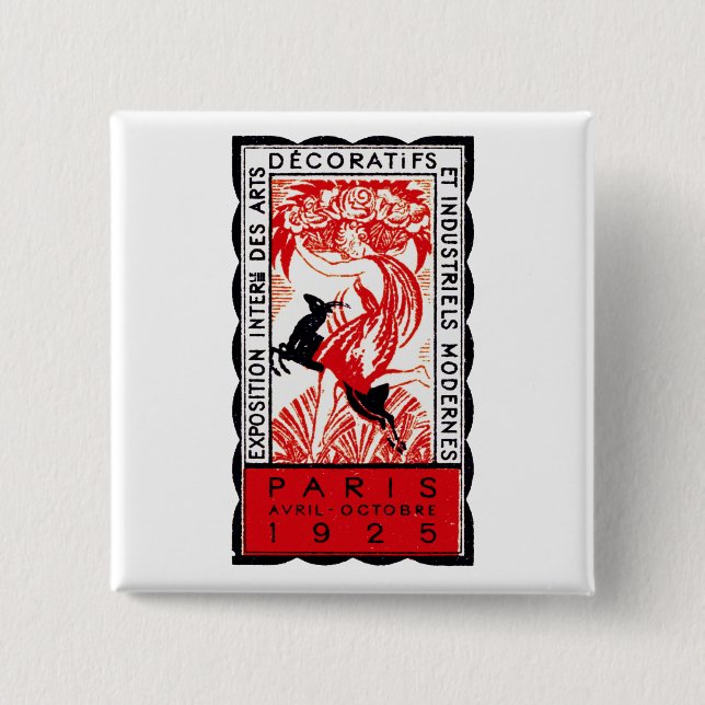 Badge Carré 5 Cm Affiche 1925 d'art déco de Paris (Devant)