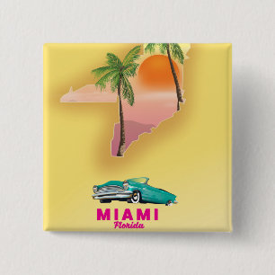 Badge Carré 5 Cm Affiche de carte illustrée de Miami Floride