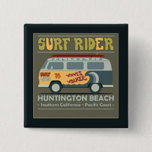 Badge Carré 5 Cm Affiche de Huntington Beach de cavalier de surf
