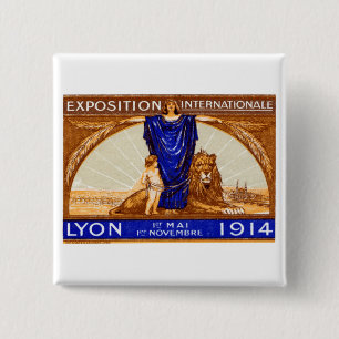 Badge Carré 5 Cm Affiche de l'Exposition Internationale de Lyon 191