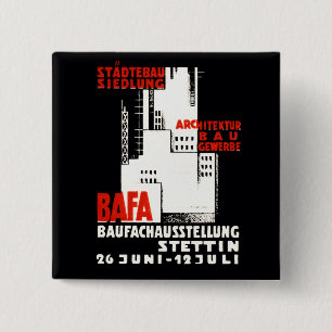 Badge Carré 5 Cm Affiche de l'exposition sur la construction en 192