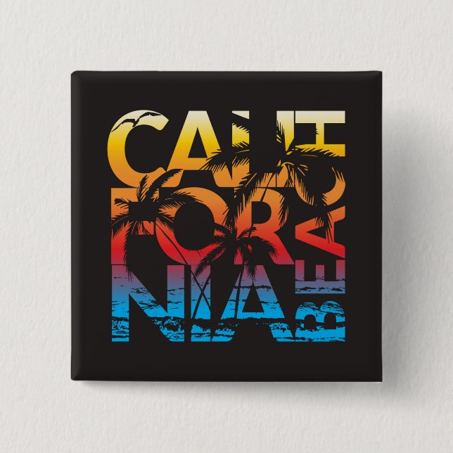 Badge Carré 5 Cm Affiche de plage de la Californie (Devant)
