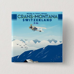 Badge Carré 5 Cm affiche de ski crans-montana Suisse