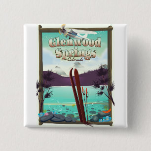Badge Carré 5 Cm Affiche de ski Glenwood Springs Colorado Ski.