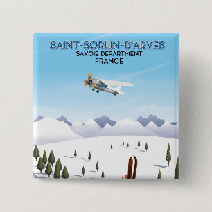 Badge Carré 5 Cm Affiche de ski Saint-Sorlin d'Arves France