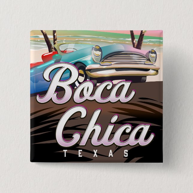 Badge Carré 5 Cm Affiche de vacances Boca Chica Texas (Devant)