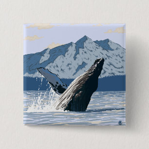 Badge Carré 5 Cm Affiche de Vintage voyage de baleine