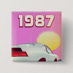 Badge Carré 5 Cm affiche de voiture de sport 1987