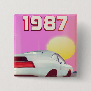 Badge Carré 5 Cm affiche de voiture de sport 1987