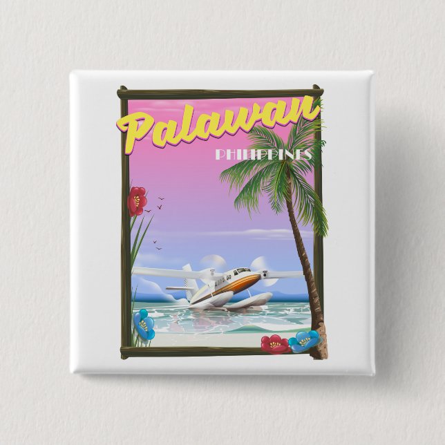 Badge Carré 5 Cm Affiche de vol Palawan Philippines (Devant)