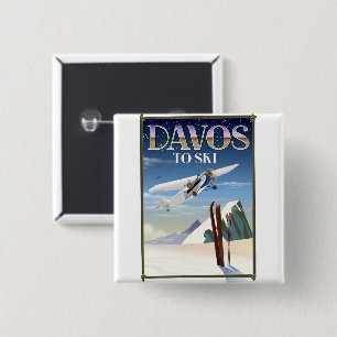 Badge Carré 5 Cm Affiche de voyage à Davos en Suisse