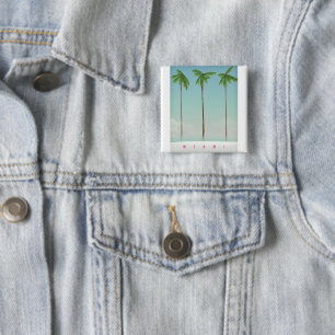 Badge Carré 5 Cm Affiche de voyage aux palmiers de Miami, Floride.
