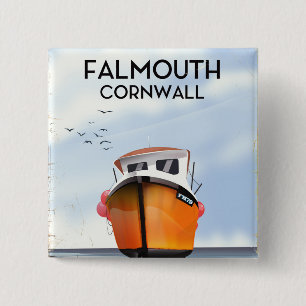Badge Carré 5 Cm Affiche de voyage bateau de pêche Falmouth Cornwal