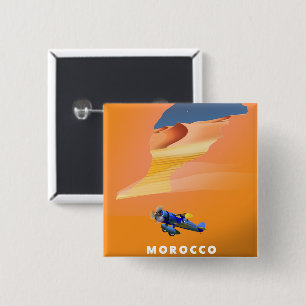 Badge Carré 5 Cm Affiche de voyage carte illustrée du Maroc.