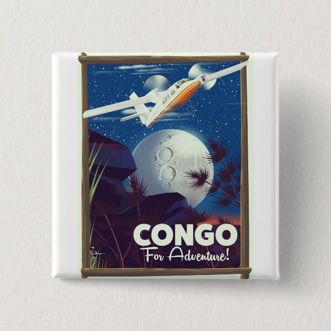 Badge Carré 5 Cm Affiche de voyage Congo Pour l'Aventure ! (Devant)