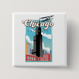 Badge Carré 5 Cm Affiche de voyage de Chicago Illinois USA