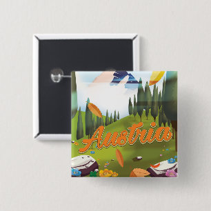 Badge Carré 5 Cm Affiche de voyage de dessin animé autrichien