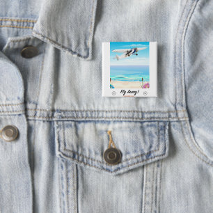 Badge Carré 5 Cm Affiche de voyage de dessin animé vintage Fly away