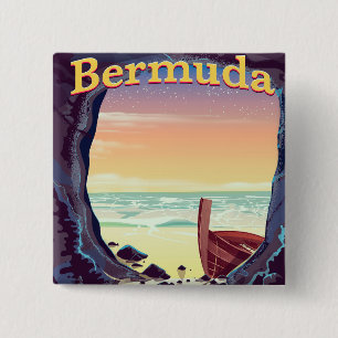 Badge Carré 5 Cm Affiche de voyage de la grotte pirate des Bermudes