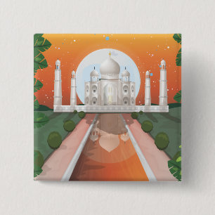 Badge Carré 5 Cm Affiche de voyage de l'icône du monde indien