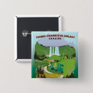 Badge Carré 5 Cm Affiche de voyage de l'oblast d'Ukraine d'Ivano-Fr
